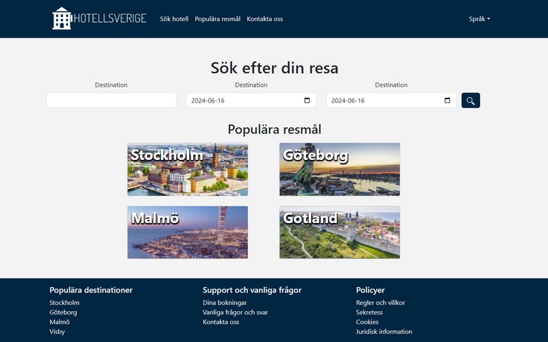 Screenshot of HotellSverige start page